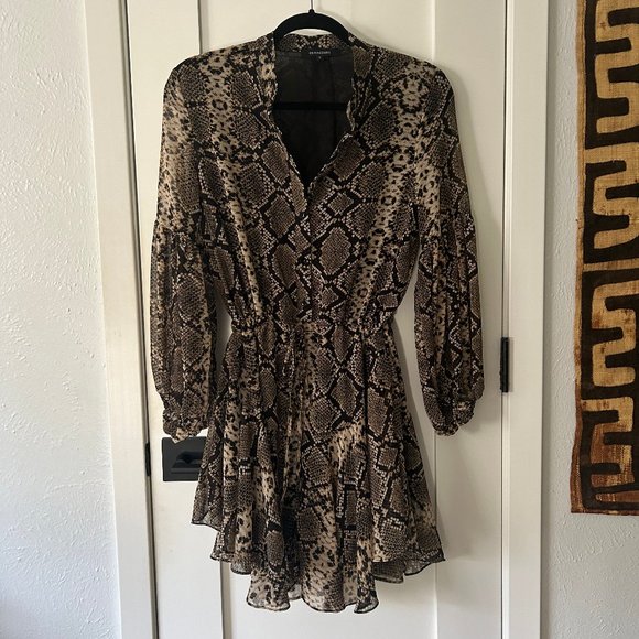 OLIVACEOUS Women's New Long Sleeve Snake Python Print Dress Size Small - Picture 4 of 10